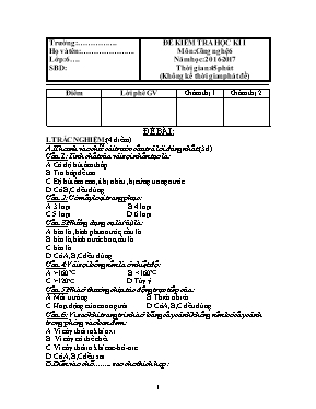 Đề kiểm tra học kì I môn Công nghệ 6 năm học 2016 - 2017